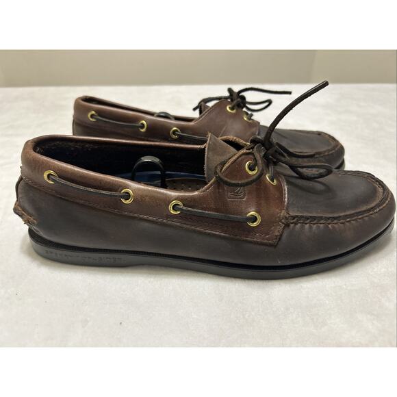 Sperry Top Sider Men’s Shoes Size 11 W Brown Leather Boat Shoes 2 Eyelet Lace - Picture 1 of 9